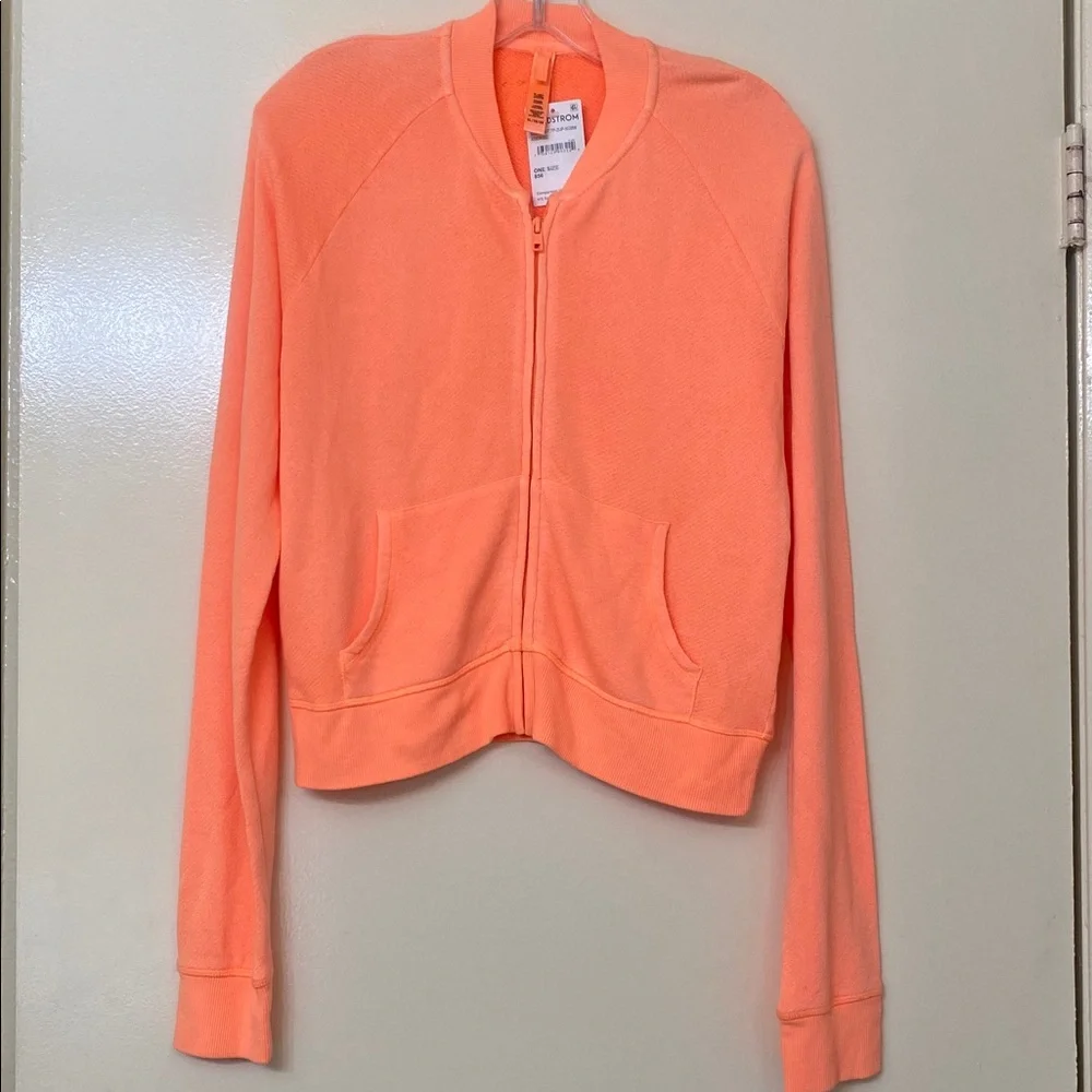 Skims neon orange terry zip sweater - Picture 2 of 4